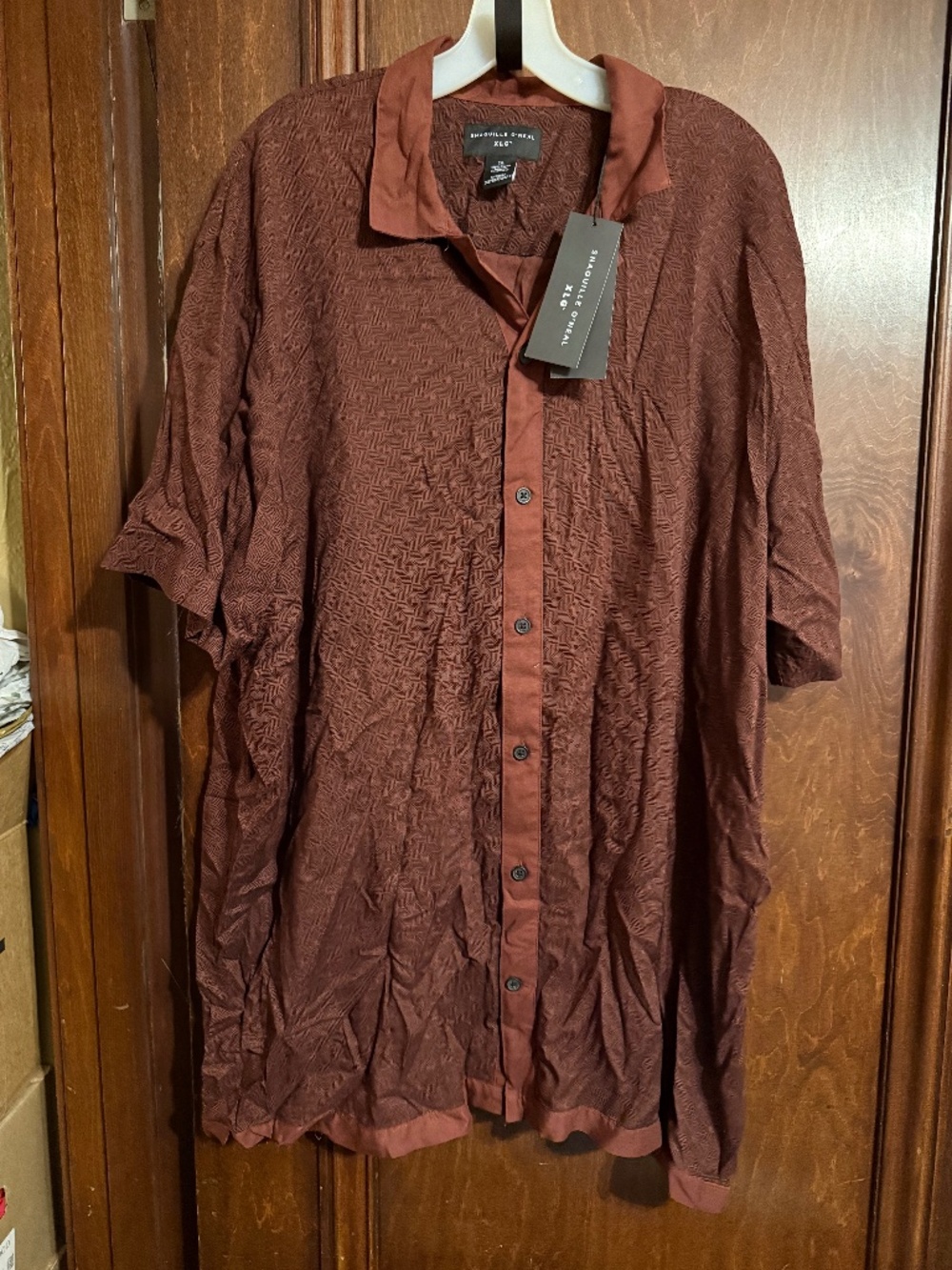 Shaquille O’Neal xl woven camp shirt burgundy/wine